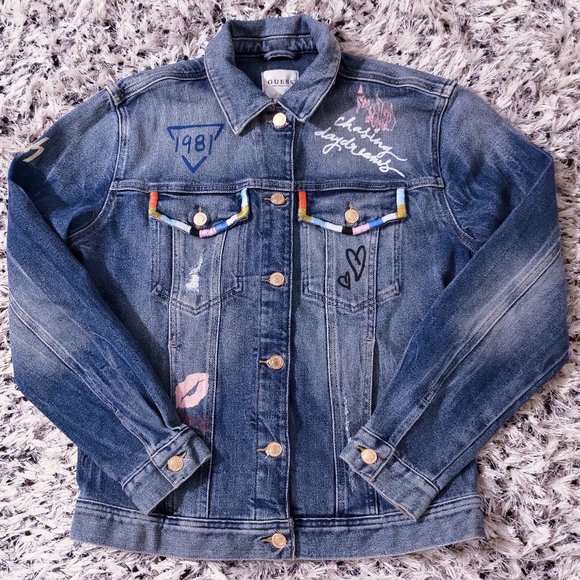 Colourful Graffiti Guess Denim Streetwear Jacket - Picture 1 of 15